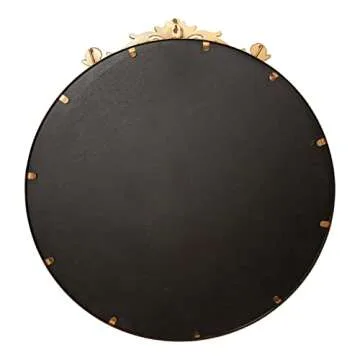 Kate and Laurel Arendahl Ornate Glam Round Mirror, 24 Inch Diameter, Gold, Dramatic Baroque Style Wall Mirror for Vintage Antique Inspired Home Decor Aesthetic
