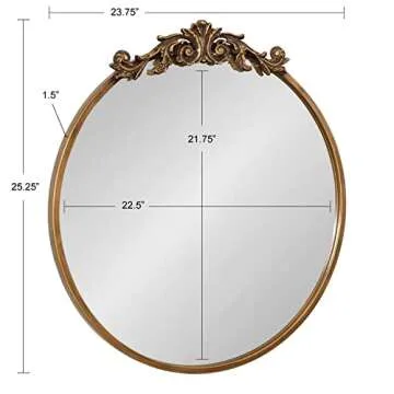 Kate and Laurel Arendahl Ornate Glam Round Mirror, 24 Inch Diameter, Gold, Dramatic Baroque Style Wall Mirror for Vintage Antique Inspired Home Decor Aesthetic
