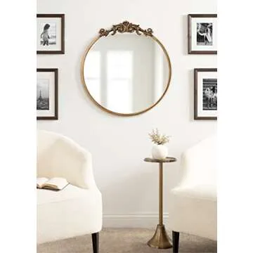 Kate and Laurel Arendahl Ornate Glam Round Mirror, 24 Inch Diameter, Gold, Dramatic Baroque Style Wall Mirror for Vintage Antique Inspired Home Decor Aesthetic