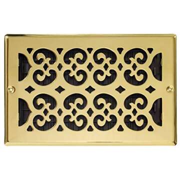 Decor Grates SP610W Scroll Design Wall/Ceiling Register - Bright Brass finish, 6x10