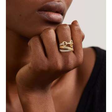 Aprilery Gold Rings for Women, Fashion Cross Rings Statement CZ Crystal Belt Chunky Band Costume Rings Jewelry Gifts for Women (Gold Hollow, 8)