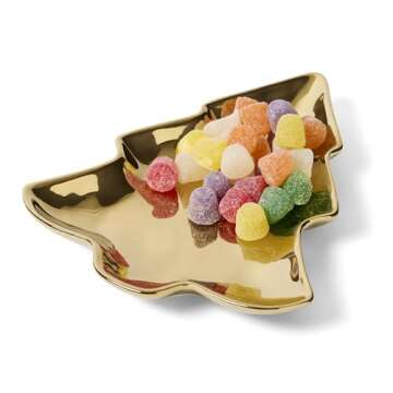 Elegance Gold Christmas Tree Candy Dish – Titanium Plated Porcelain Plate for Holiday Snacks, Appe...