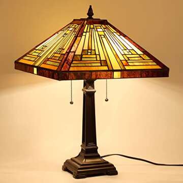 Capulina Tiffany Style Table Lamp Mission Style Tiffany Lamp 2-Light 16X16X24 Inches Amber Brown Sta...