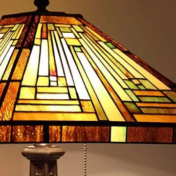 Capulina Tiffany Style Table Lamp Mission Style Tiffany Lamp 2-Light 16X16X24 Inches Amber Brown Stained Glass Desk Lamp Decor for Bedrooms Living Room Study Home Office