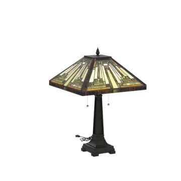 Capulina Tiffany Style Table Lamp Mission Style Tiffany Lamp 2-Light 16X16X24 Inches Amber Brown Stained Glass Desk Lamp Decor for Bedrooms Living Room Study Home Office