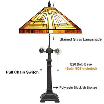 Capulina Tiffany Style Table Lamp Mission Style Tiffany Lamp 2-Light 16X16X24 Inches Amber Brown Stained Glass Desk Lamp Decor for Bedrooms Living Room Study Home Office