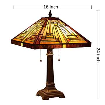 Capulina Tiffany Style Table Lamp Mission Style Tiffany Lamp 2-Light 16X16X24 Inches Amber Brown Stained Glass Desk Lamp Decor for Bedrooms Living Room Study Home Office