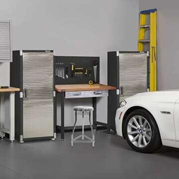 Seville Classics Pegboard Workcenter with 23 Peg Hook Assortment and Drawer Table, 48", Satin Graphite