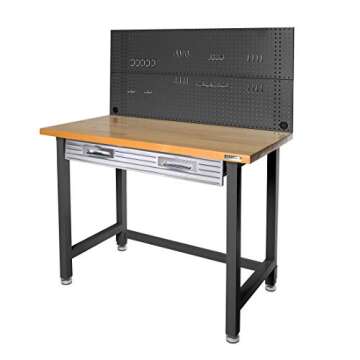 Seville Classics Pegboard Workcenter with 23 Peg Hook Assortment and Drawer Table, 48", Satin Graphite