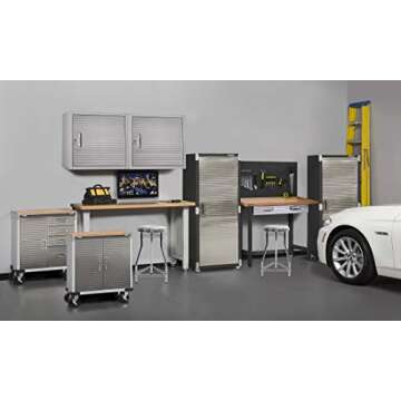 Seville Classics Pegboard Workcenter with 23 Peg Hook Assortment and Drawer Table, 48", Satin Graphite