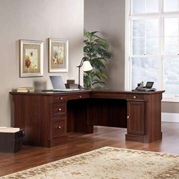 Sauder Palladia L Shaped Office Desk with Drawers, File Cabinet Storage, Cable Management, Keyboard ...