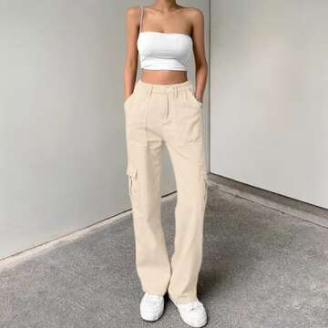 Lepunuo Beige Cargo Pants for Women - High Waisted & Versatile Streetwear