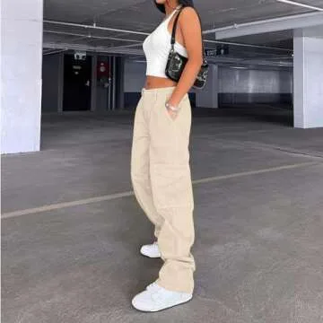 Lepunuo High Waisted Cargo Pants for Women - Beige Streetwear