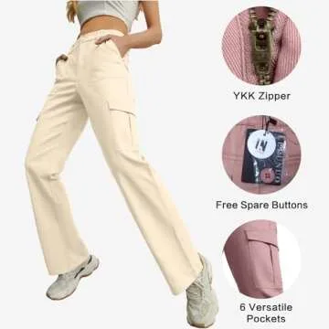 Lepunuo High Waisted Cargo Pants for Women - Beige Streetwear