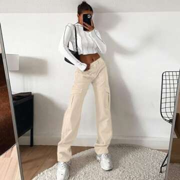 Lepunuo High Waisted Cargo Pants for Women - Beige Streetwear