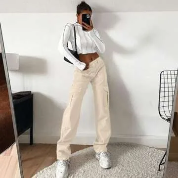 Lepunuo High Waisted Cargo Pants for Women - Beige Streetwear