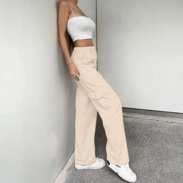Lepunuo High Waisted Cargo Pants for Women - Beige Streetwear