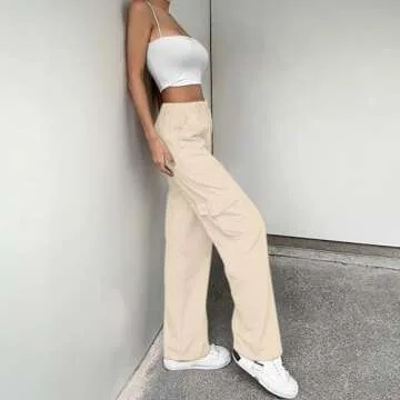 Lepunuo High Waisted Cargo Pants for Women - Beige Streetwear
