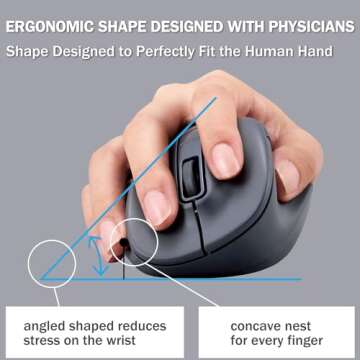 ELECOM Bluetooth Wireless Ergonomic Shape Mouse - Silent Click, Right Hand 2000DPI, 5 Buttons, Black...