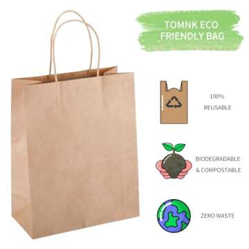 TOMNK 90pcs Brown Paper Bags, (8/10/12.6Inches), 30 Pack Per Size Assorted Sizes, Plain Goodie Bags, Kraft Paper Bags with Handles for Business, Shopping Bags, Retail Bags