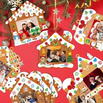 28 Pack Christmas Picture Frame Craft Kits for Kids | Fun DIY Gingerbread House Decorations