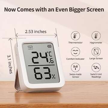 SwitchBot Thermometer Hygrometer, Bluetooth Indoor Humidity Meter for Home, Temperature Sensor with App Control, Large LCD Display, Notification Alerts, 2-Year Data Storage Export