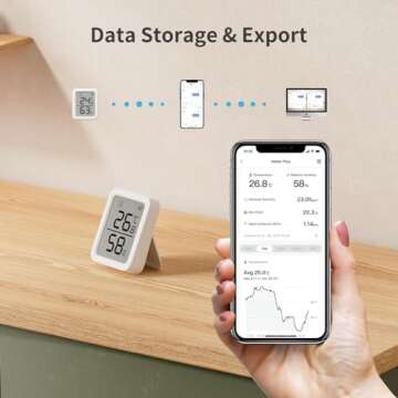 SwitchBot Thermometer Hygrometer, Bluetooth Indoor Humidity Meter for Home, Temperature Sensor with App Control, Large LCD Display, Notification Alerts, 2-Year Data Storage Export