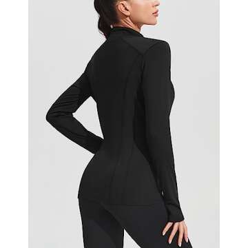 PINSPARK Workout Jackets for Women Athletic Running Gym Yoga Jacket Lightweight Full Zip Slim Fit Sports Tops Thumb Holes Pockets, Black, X-Small