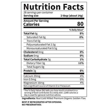 Garden of Life 100% Organic Ground Flax Seed, Cold Milled Premium Golden Flaxseed Meal for Women and Men, 2g Omega 3, Lignans, 3g Fiber, 3g Protein, One Ingredient, Preservative Free, 28 Servings