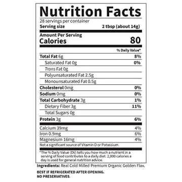 Garden of Life 100% Organic Ground Flax Seed, Cold Milled Premium Golden Flaxseed Meal for Women and Men, 2g Omega 3, Lignans, 3g Fiber, 3g Protein, One Ingredient, Preservative Free, 28 Servings