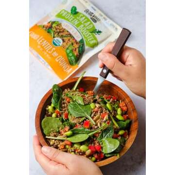 BeanVIVO 3-Pack Salad Protein Booster - Organic cooked Lentils & Quinoa with Garlic & Herbs, delivering a burst of taste and 10g of protein-packed goodness in every pouch 5oz
