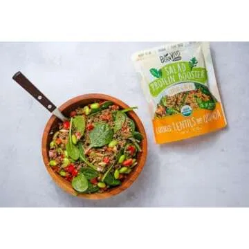 BeanVIVO 3-Pack Salad Protein Booster - Organic cooked Lentils & Quinoa with Garlic & Herbs, delivering a burst of taste and 10g of protein-packed goodness in every pouch 5oz