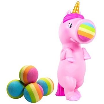 Hog Wild Pink Unicorn Ball Popper Toy - Launches Soft Foam Balls Up to 20 Feet!