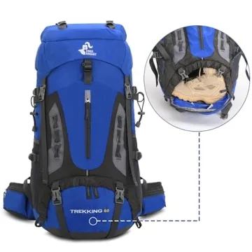 Bseash 60L Hiking Camping Backpack with Rain Cover, Waterproof Large Capacity Outdoor Sport Travel Daypack Climbing Touring (Purple)