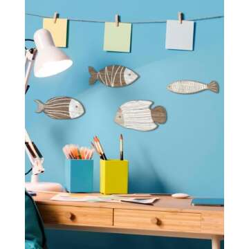 Putuo Decor Wooden Fish Wall Art Set for Beach Lovers