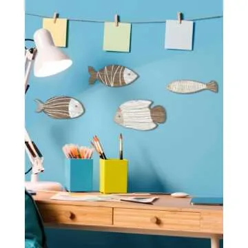 Putuo Decor Wooden Fish Wall Art Set for Beach Lovers