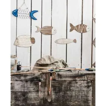 Putuo Decor Wooden Fish Wall Art Set for Beach Lovers