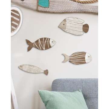 Putuo Decor Wooden Fish Wall Art Set for Beach Lovers