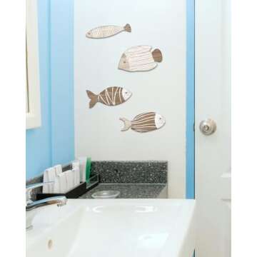 Putuo Decor Wooden Fish Wall Art Set for Beach Lovers