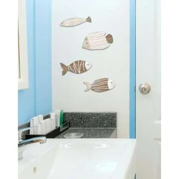 Putuo Decor Wooden Fish Wall Art Set for Beach Lovers