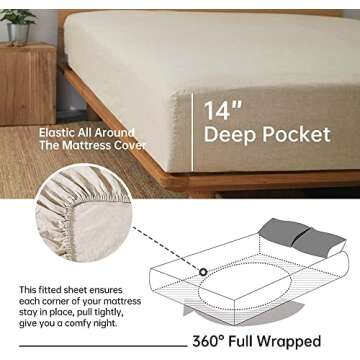 Simple&Opulence 100% Linen Sheet Set with Embroidery Washed - 4 Pieces (1 Flat Sheet & 1 Fitted Sheet & 2 Pillowcases) Natural Flax Soft Bedding Breathable Farmhouse - Linen, Queen Size