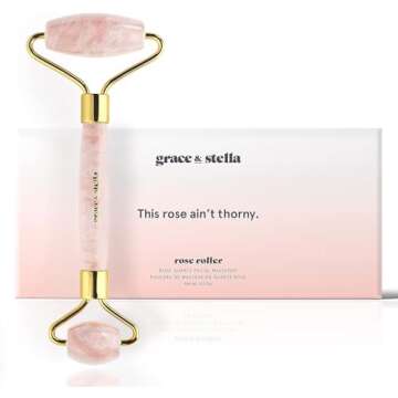 Rose Quartz Face Roller - Face Roller Skin Care - Facial Roller - Stone Roller For Face - Face Massager Roller For Lymphatic Drainage, Puffiness - Quartz Roller For Face by grace and stella