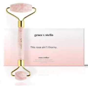 Rose Quartz Face Roller - Face Roller Skin Care - Facial Roller - Stone Roller For Face - Face Massager Roller For Lymphatic Drainage, Puffiness - Quartz Roller For Face by grace and stella