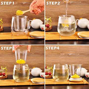 WHJY Glass Tea Cup with Infuser and Lid, 15 ounce Glass Tea Cups with Strainer, Loose Leaf Tea Cup Mug for One, Lead-free Borosilicate Glass Teacups, Heat Resistance, Microwave & Dishwasher Safe