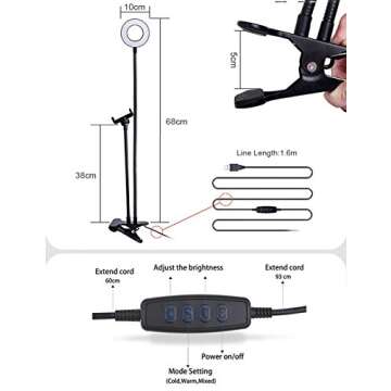 Smarlf Selfie Ring Light with Cell Phone Holder Stand for YouTube Video, 2-Light Mode, 360 Degree Rotating Flexible Arm