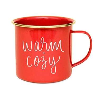 Sweet Water Decor "Warm & Cozy Christmas Coffee Mug | 18oz Galvanized Steel Festive Coffee Cup | Sea...