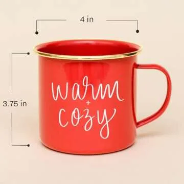 Sweet Water Decor "Warm & Cozy Christmas Coffee Mug | 18oz Galvanized Steel Festive Coffee Cup | Seasonal Christmas Mugs for Women, Coworkers, & Hot Chocolate