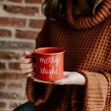 Sweet Water Decor "Warm & Cozy Christmas Coffee Mug | 18oz Galvanized Steel Festive Coffee Cup | Seasonal Christmas Mugs for Women, Coworkers, & Hot Chocolate