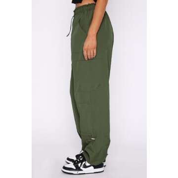 DISCIPBUSH Cargo Pants Women Baggy - Parachute Pants for Women, Rave Y2K Festival Outfits Army Green L