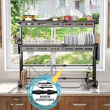 SAYZH Adjustable Over-Sink Dish Drying Rack Compact Kitchens